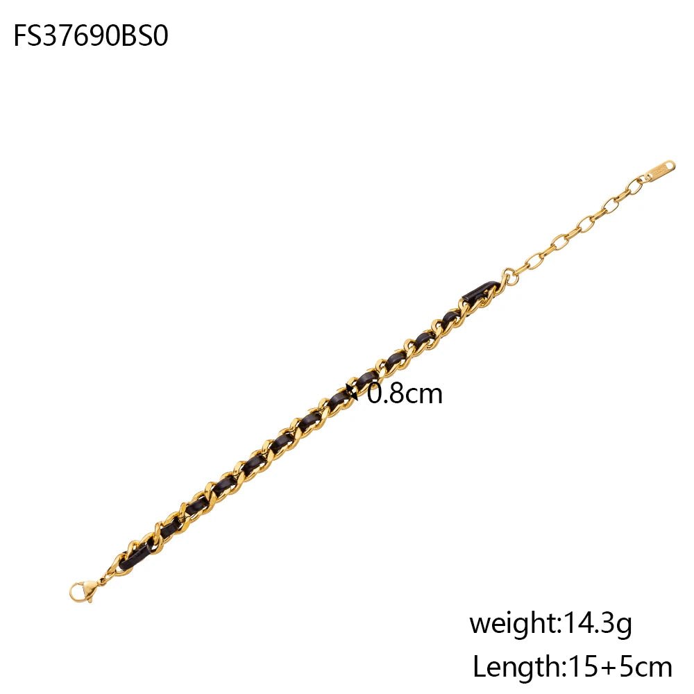 Car lidana Chic 18 Karat vergoldete Büroklammer kubanische Kette Armband Titan Edelstahl Leder Glieder ketten Armbänder Schmuck