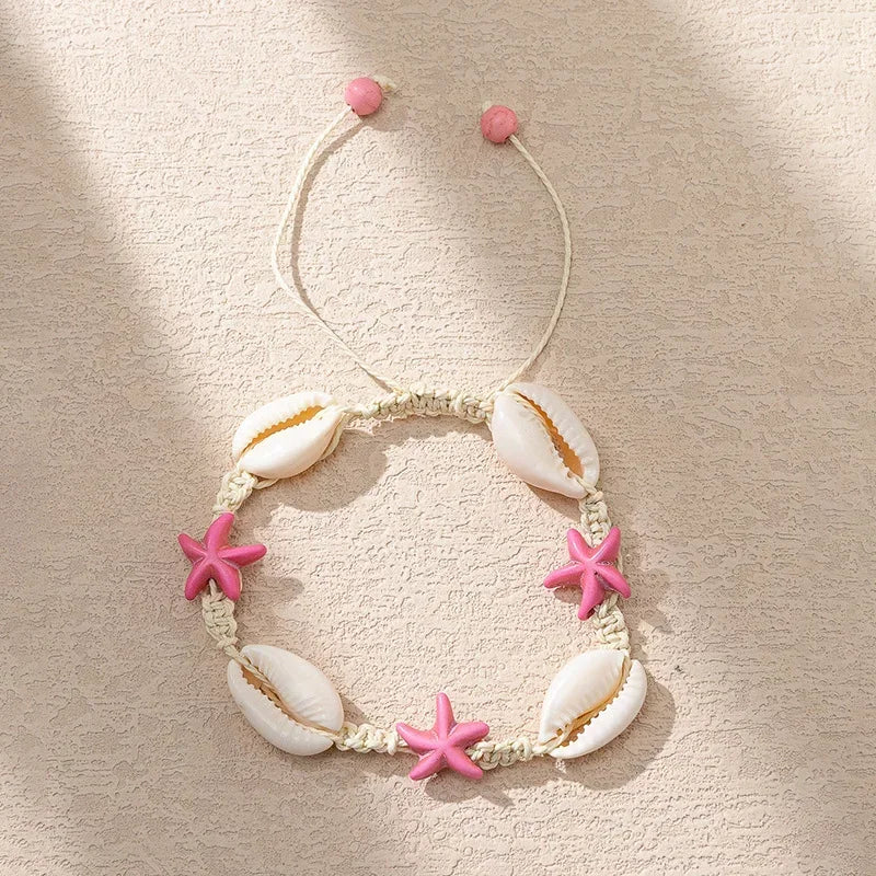 Böhmisches Imitation Muschelperlen-Armband für Frauen, Seestern, Schildkröte, gewebtes Seil-Armband, handgefertigt, Freundschaft, Strand, Urlaub, Schmuck