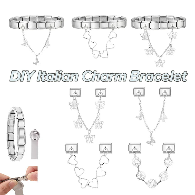 Neue Vintage Glitzer Sonne Blume Tulpe Schmetterling Liebe italienische Charm Links passen 9MM Edelstahl Armband Mädchen DIY machen Geschenk