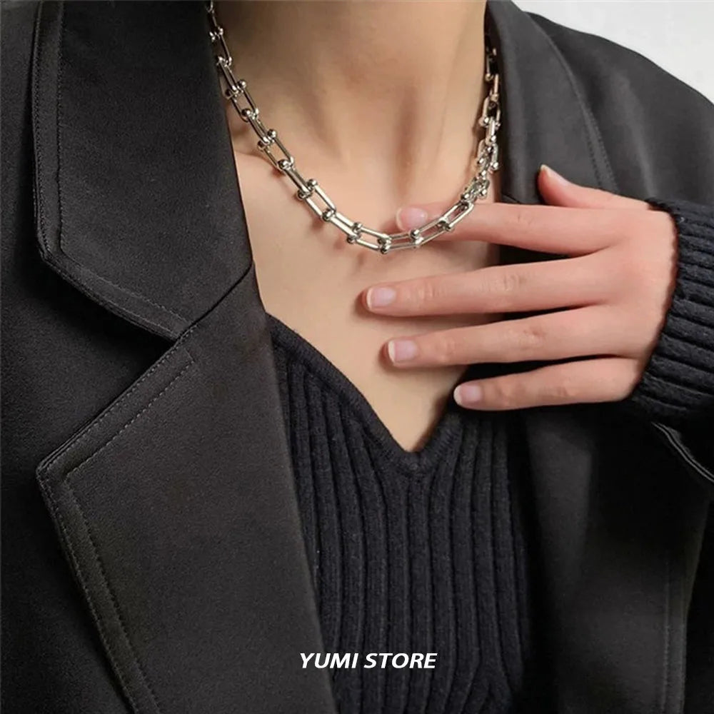 Titan Stahl Geometrische Halskette Für Mann Frau Hip Hop Schlüsselbein Chian Punk Choker Schmuck Straße Kpop Zubehör Großhandel