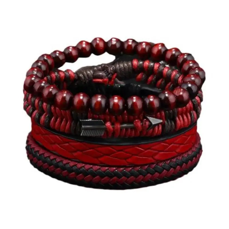 Mode Vintage männer Leder Armband Amors Pfeil Holz Perlen Leder Hand Gewebt Retro Mode Armbänder Für Männer