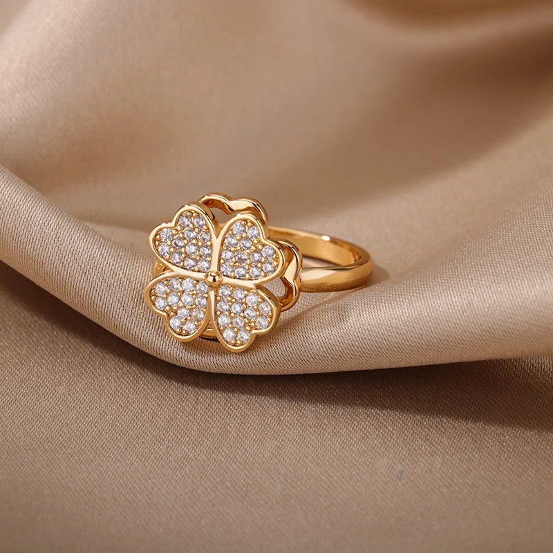 Spinner Zirkon Herz Vierblättriges Kleeblatt Ringe Für Frauen Edelstahl Anti Stress Angst Zappeln Ring Schmuck Weihnachten Geschenk
