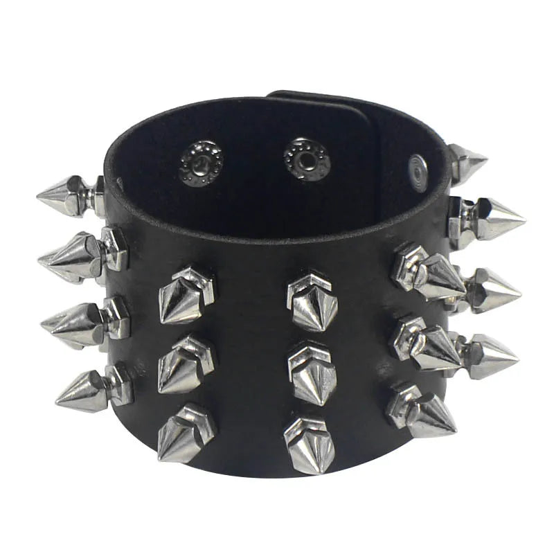Vintage Lederarmbänder Punk Row Cuspidal Spikes Nieten Ohrstecker Breite Manschette PU Leder Punk Gothic Rock Unisex Goth Accessoires