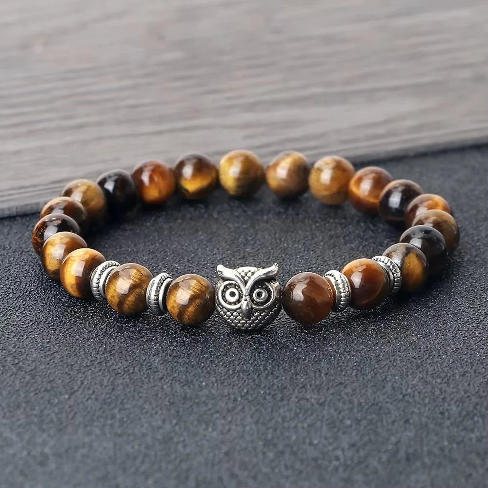 Natürliche Stein Perlen Eule Armbänder Malachit Rock Lava Armreifen Charme Strang Elastische Energie Yoga Buddha Schmuck Für Frauen Männer