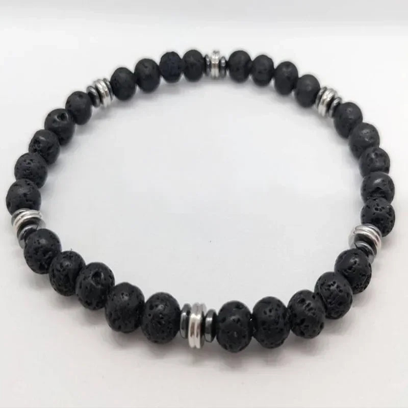 Schwarzes Onyx-Yoga-Armband mit runden Perlen und Pfeilsteinperlen für Herren