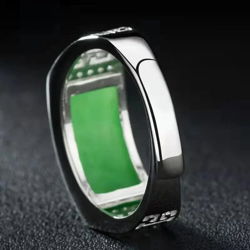 Nachahmung Hetian Jade männer Silber-überzogene Ring Echte Grüne Natürliche Paar Ringe Männer Frauen Schmuck Glück Stein Jade finger Ring