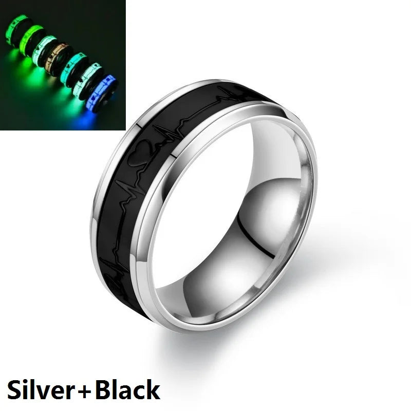 Leuchtende Edelstahl-Liebesherz-Paarringe, die im Dunkeln leuchten, fluoreszierende Anillos, Ehering, Fingerringe, Zubehör