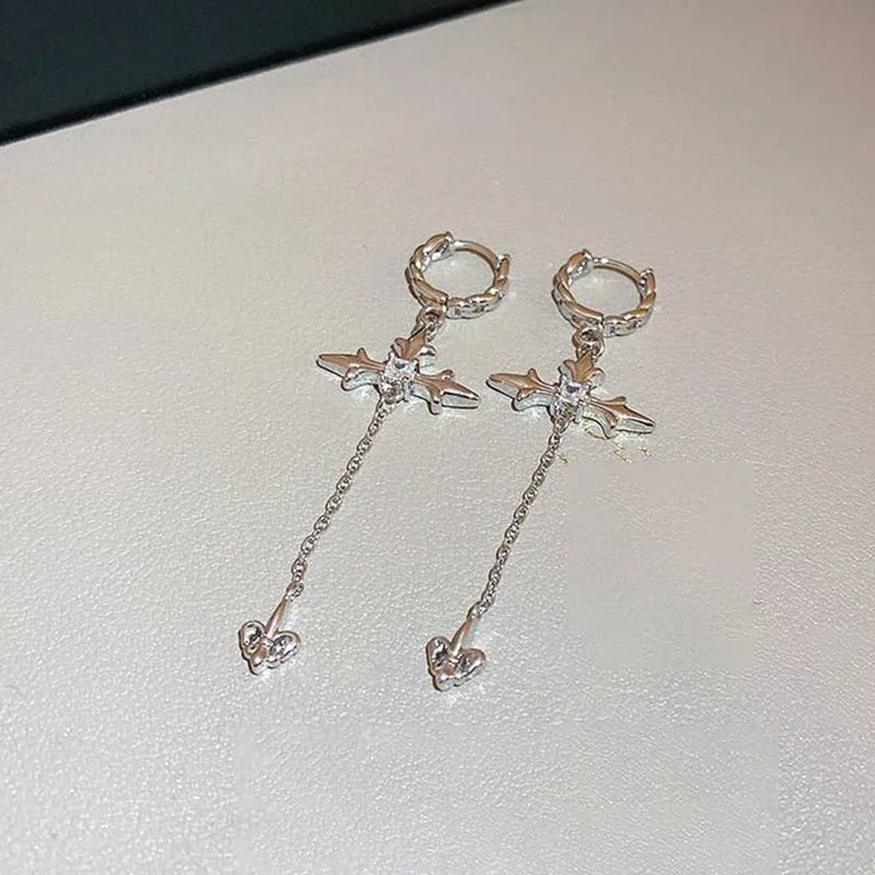 Coole Strass Zirkon Kreuz Ohrringe für Frauen Koreanische Mode Lange Quaste Ohrring Mädchen Täglichen Geburtstag Party Y2k Schmuck Geschenke