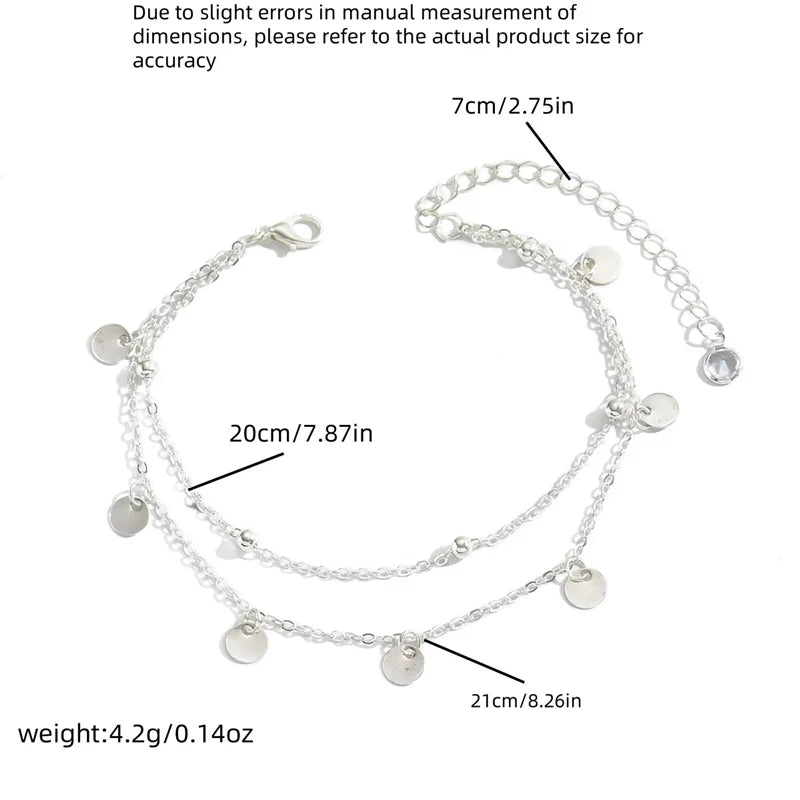 Weibliche Fußkettchen mit rundem Anhänger, Armband, Sandalen, Fußschmuck, Bein-Fußkettchen auf Fuß, Armbänder für Frauen und Mädchen, Hawaii, Sommergeschenk