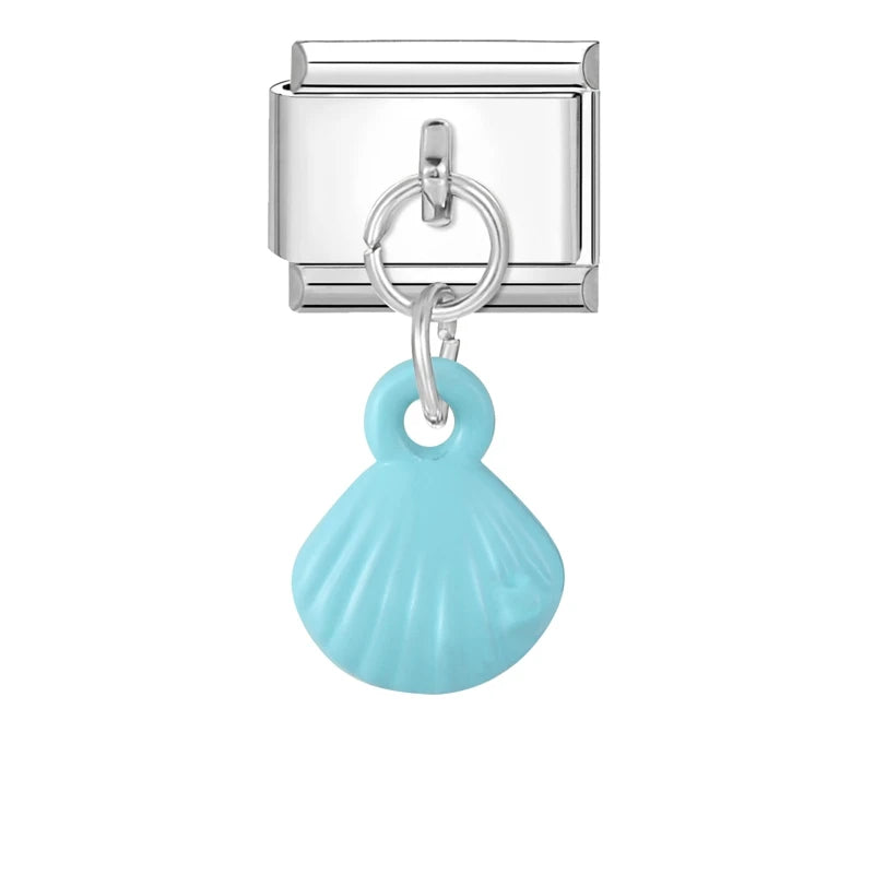 Lila Rosa Blau Schleife Knoten Herz Muschel Muschel Anhänger Italienischer Charm Link Fit 9MM Armband Edelstahl Männer Frauen DIY Herstellung