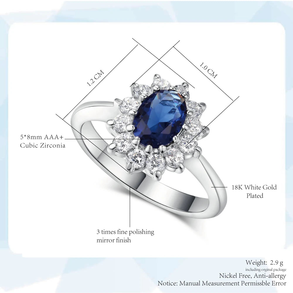 Prinzessin Kate Ringe Für Frauen Blau Kristall Hochzeit Engagement Braut Versprechen Ehe Ring Für Braut Weibliche Mode-Schmuck R076