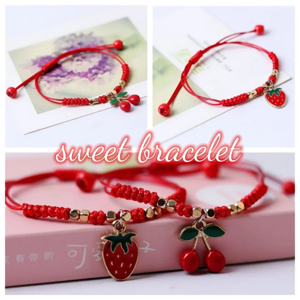 Süße Erdbeere Kirsche geflochtene Handschnur DIY verstellbare rote Seil Armbänder für Mädchen Mode Accessoires Geschenke Schmuck