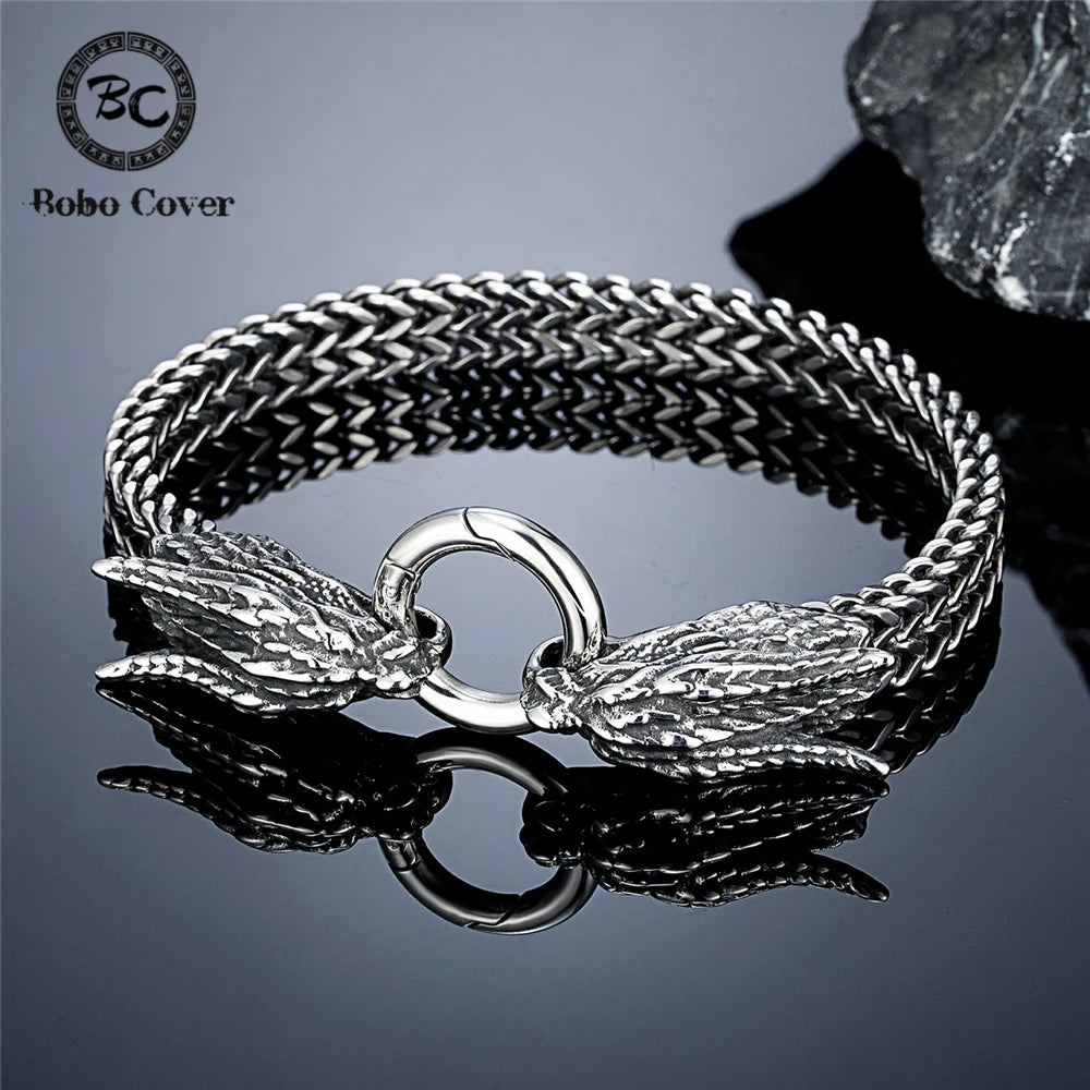 Vintage Drachenfamilie Drachenkopf Armbänder Herren Punk Edelstahl Kubanische Kette Biker Armband Ethnischer Charme Männlicher Schmuck Geschenk