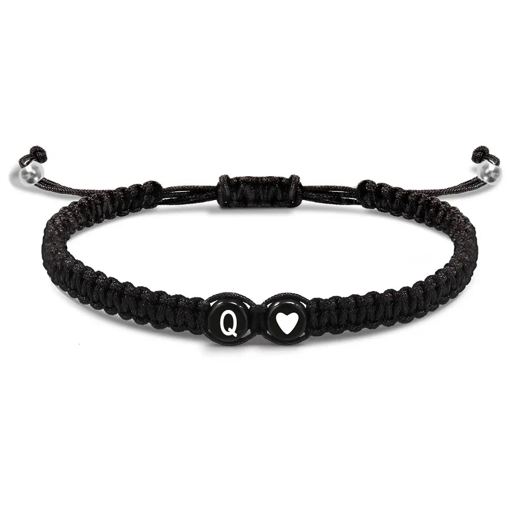 Trendiges schwarzes 26-Buchstaben-geflochtenes Armband, handgefertigt, verstellbares Seil, gewebtes Armband, Handgelenkschmuck, Accessoires, Paar-Geschenk