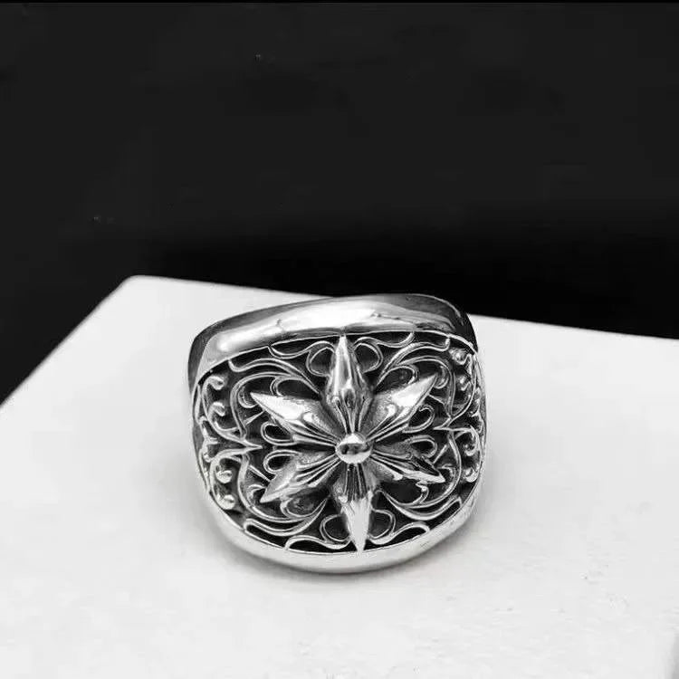 Neuer modischer einfacher Kreuz-geschnitzter Ring aus 925er-Sterlingsilber im europäischen Stil für Herren, einzigartiger Vintage-Texturring für Männer
