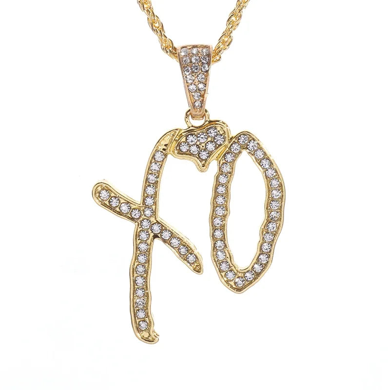 Hochwertiges Hip Hop Zirkonia Xo Buchstaben Anhänger Ohrringe Halskette Set für Männer und Frauen Modetrend Schmuck