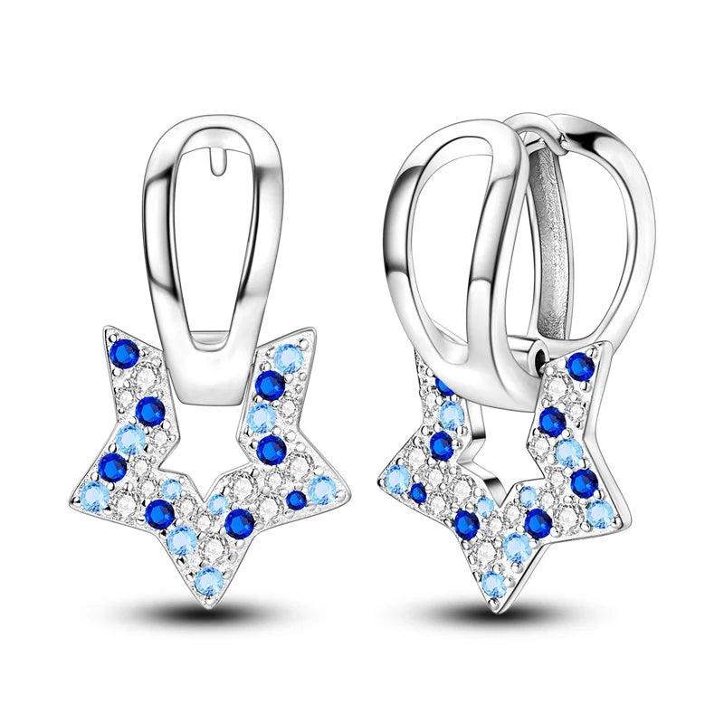 Heißer Verkauf Mode 925 Silber Farbe Ohrringe Blau Zirkon Sterne Mond Unregelmäßigkeit Ohrringe Für Frau Feine Geburtstag Schmuck Geschenke