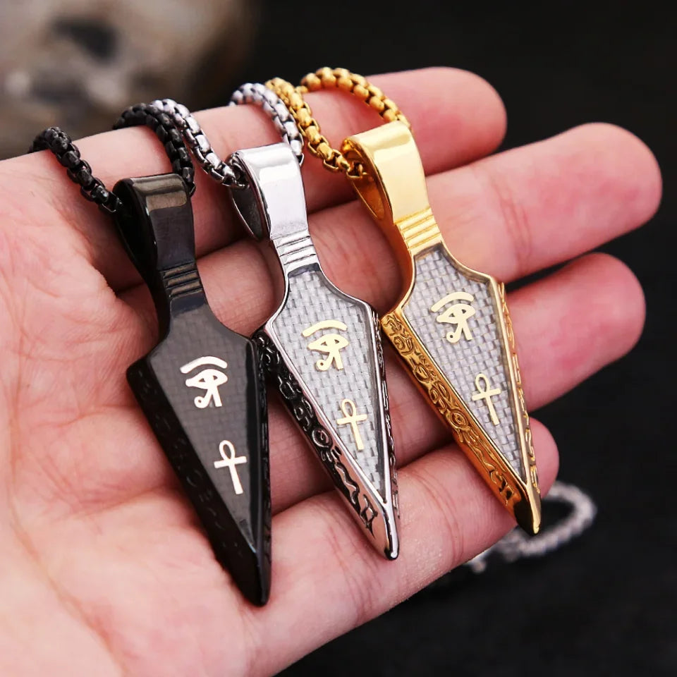 Männer Edelstahl Ankh Kreuz Speerspitze Anhänger Halsketten Mode Vintage Auge des Horus Halskette Punk Amulett Schmuck Großhandel