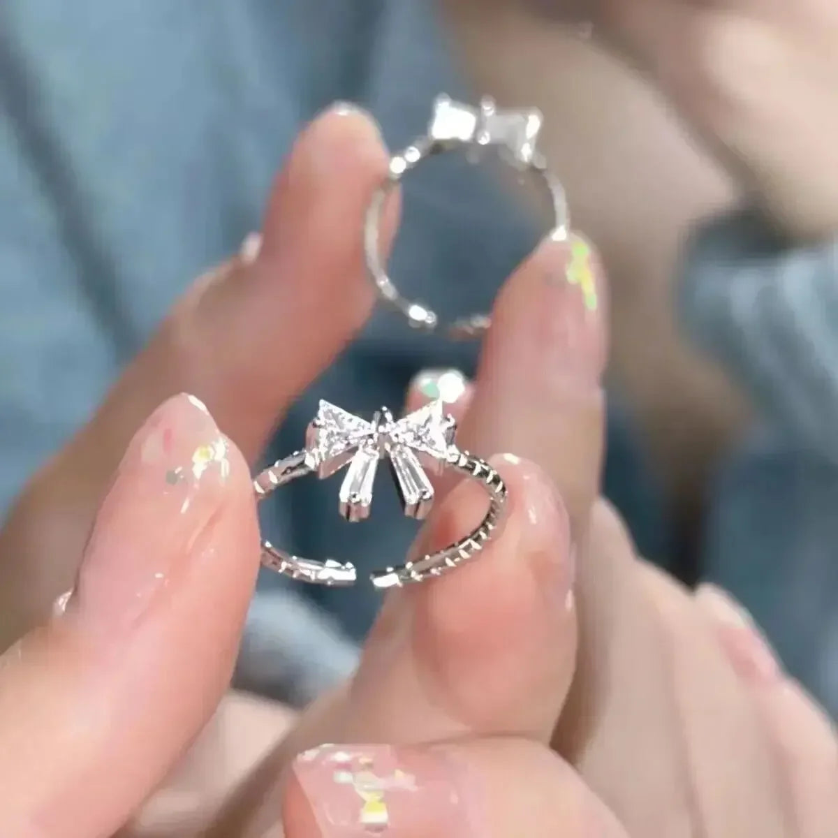 Elegante Bowknot Y2K Ringe Für Frauen Mode Zirkon Blume Ringe Einstellbar Exquisite Ringe Design Hochzeit Schmuck Geschenke