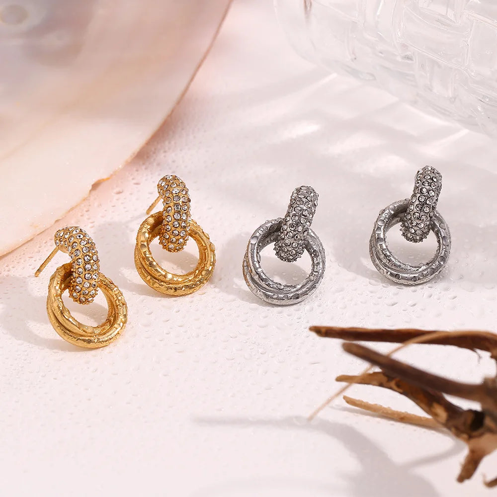 1 Paar 316L Edelstahl 18K vergoldet Zirkon Ring Ohrstecker Ohrringe Damen CZ Ohrringe Tägliches Datum Urlaub Schmuck Geschenke