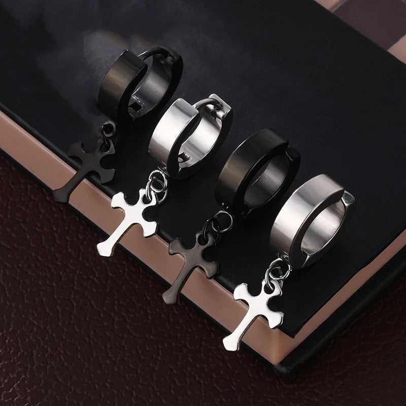 1pc Koreanische Mode Edelstahl Spezielle-förmigen Kreuz Anhänger Ohrringe Frauen Ohrring Punk Rock Piercing Hoop Ohrringe Schmuck
