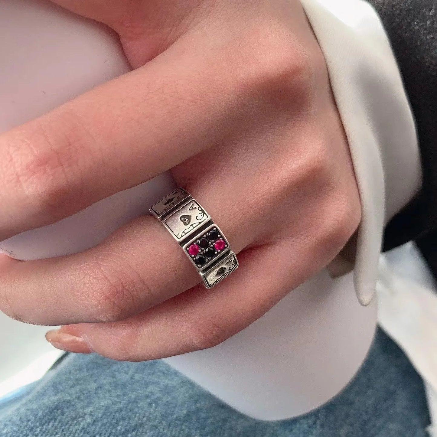 Mode Öffnung Ringe für Frauen Männer Spielkarte Finger Edelstahl Glück Poker Ring Party Mode Schmuck Geschenke Zubehör
