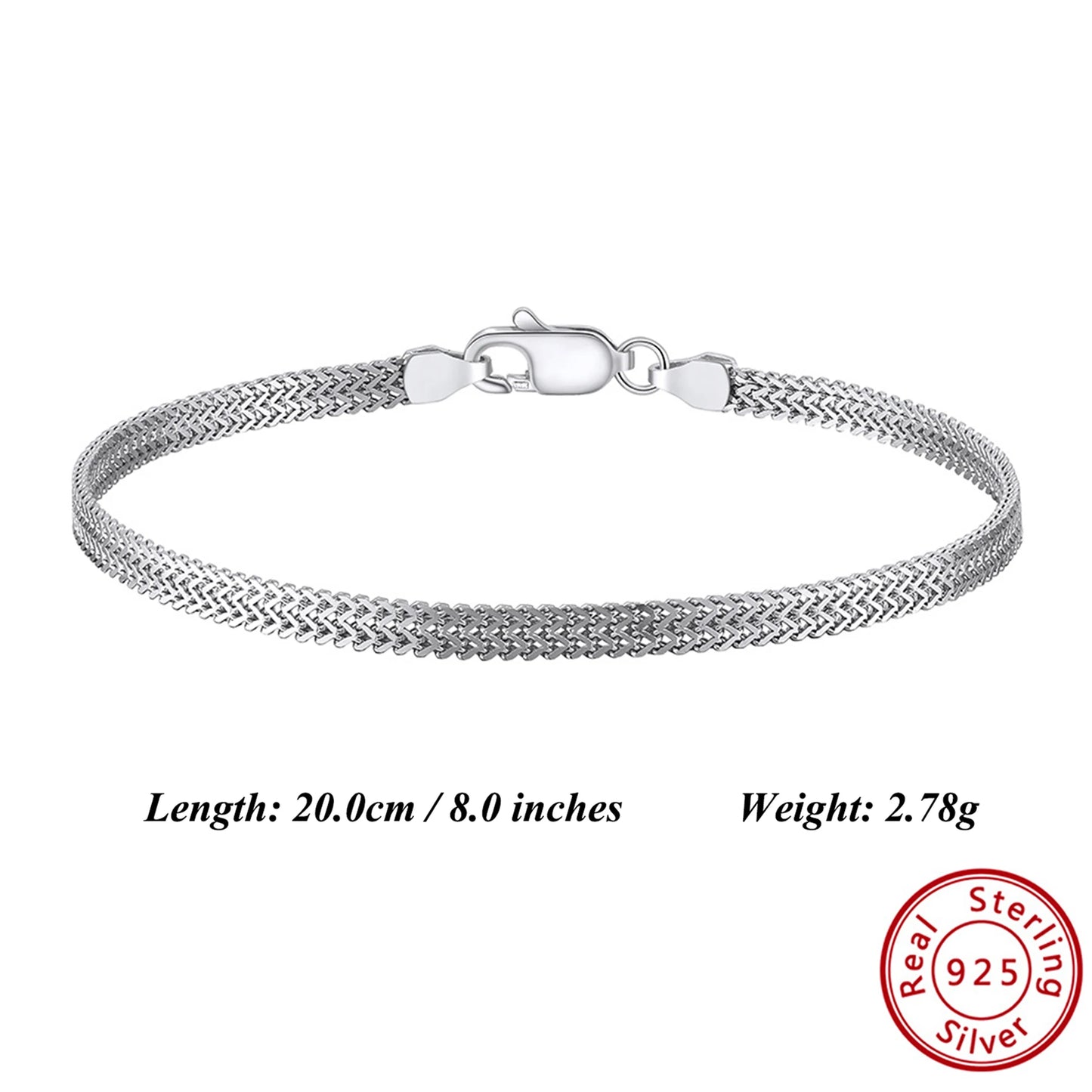 ORSA JEWELS Vintage 2,8 mm flaches Mesh-Kettenarmband S925 Silber Mehrere Größenauswahl Unisex-Stil Zubehör für Hand SB216