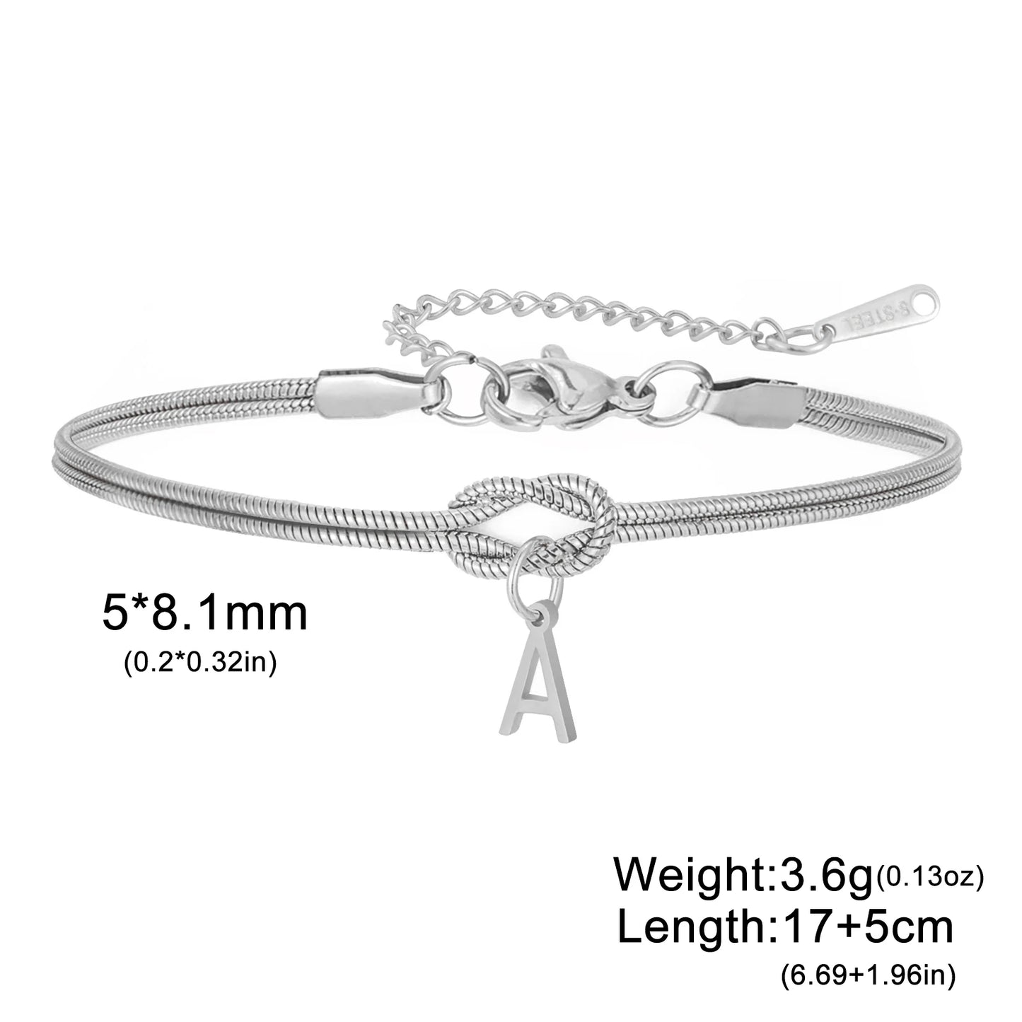 Skyrim Anfangsbuchstabe Liebe Knoten Armbänder Frauen Männer Paar Edelstahl Gold Farbe Schlangenkette Armbänder A-Z Alphabet Schmuck