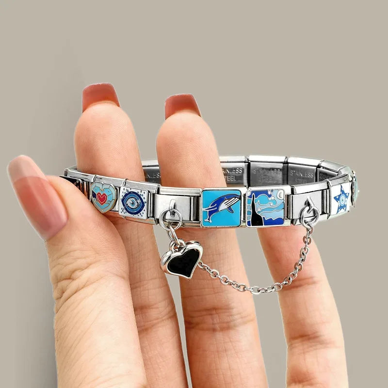 Neue Vintage Glitzer Sonne Blume Tulpe Schmetterling Liebe italienische Charm Links passen 9MM Edelstahl Armband Mädchen DIY machen Geschenk