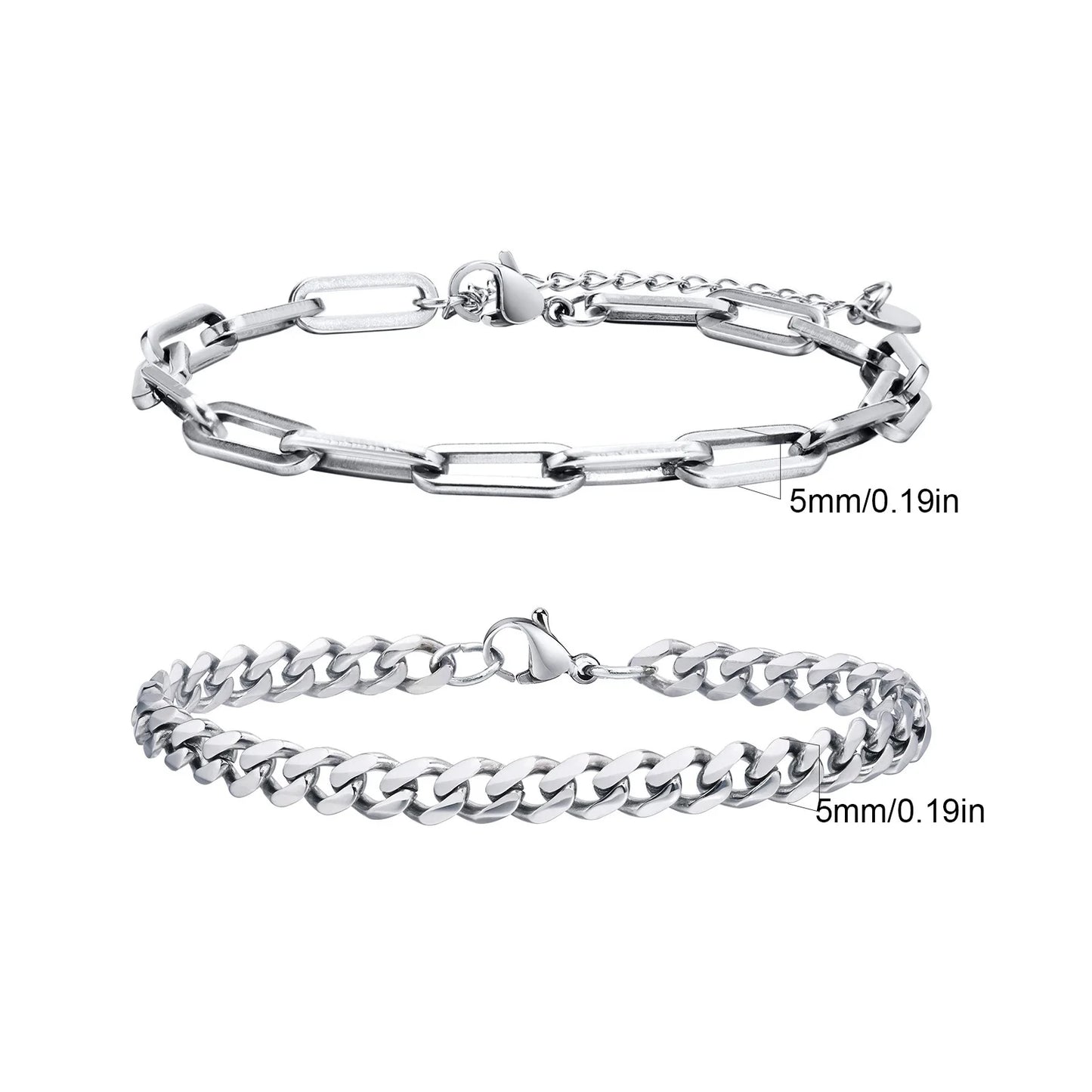 Stilvolle kubanische Kettenarmbänder für Herren, 2 Stück/Set Edelstahl gestapeltes rechteckiges Kettenarmband, Hip-Hop-Kausal-Schmuckgeschenk