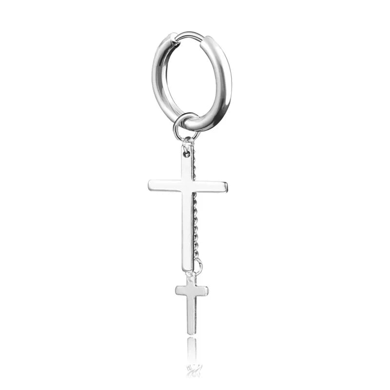 Geometrie Unisex Titan Edelstahl Drop Creolen chinesische Charakter Quaste Kette Mann Stern Kreuz Drachen feder