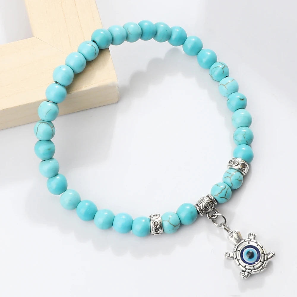 Natürliche blaue Türkis Stein Perlen Armbänder für Frauen türkische böse Blick Energie Perlen Armbänder türkischen Mann Schmuck Freund Geschenke