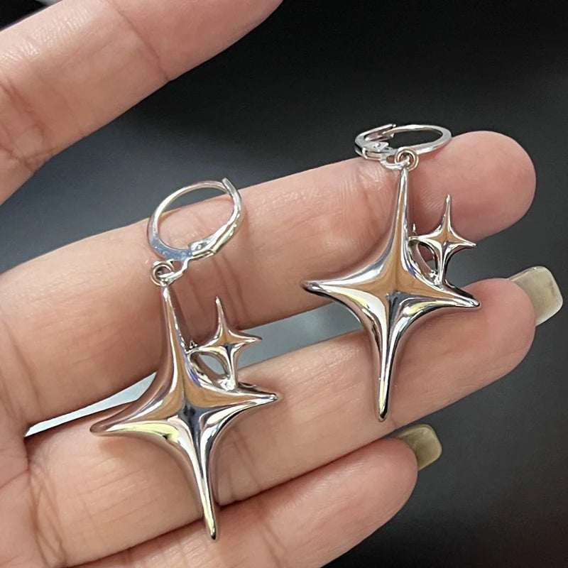 Einfache Silber Farbe Stern Ohrringe für Frauen Opal Stein Herz Creolen Punk Y2K Nette Tägliche Tragen Schmuck Party Geschenke