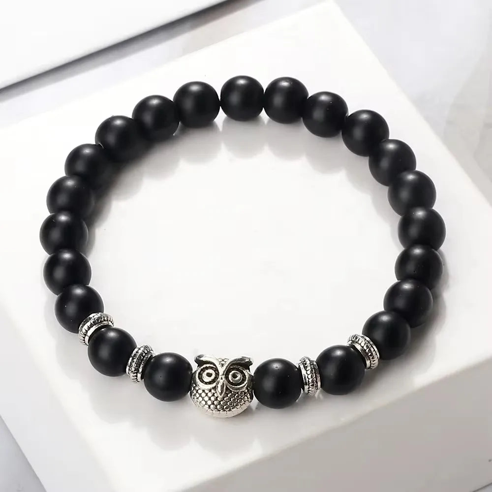 Natürliche Stein Perlen Eule Armbänder Malachit Rock Lava Armreifen Charme Strang Elastische Energie Yoga Buddha Schmuck Für Frauen Männer