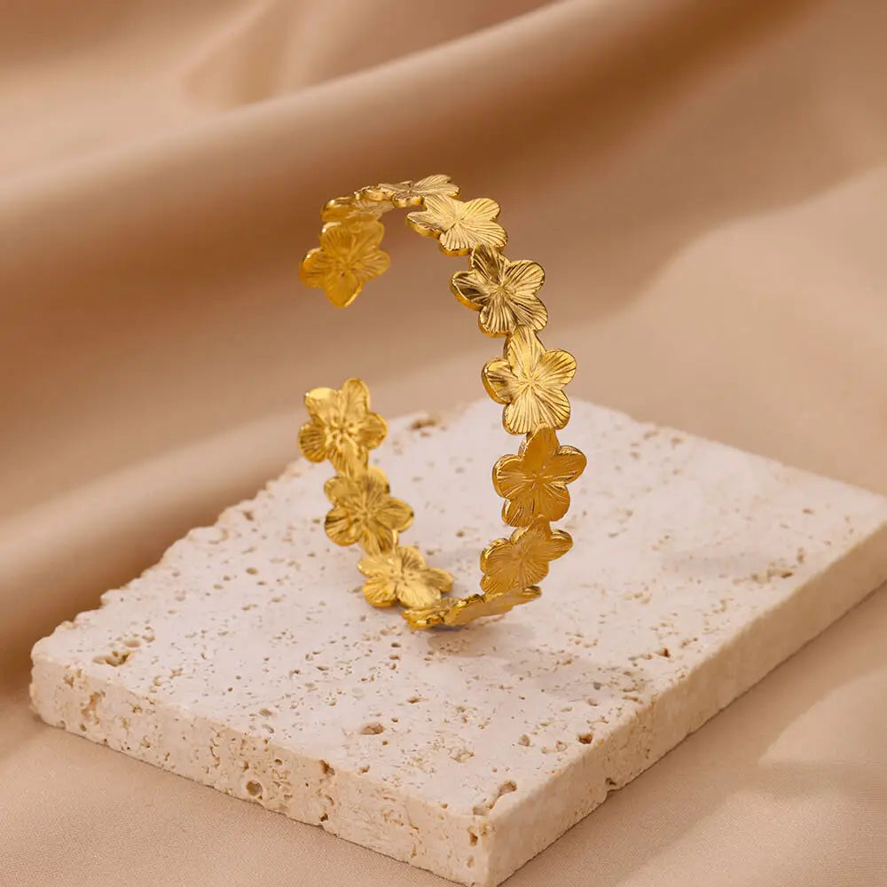 Vintage Blume Armreifen Für Frauen Gold Farbe Edelstahl Blume Armreifen Armbänder Femme Schmuck Party Geschenk pulseras