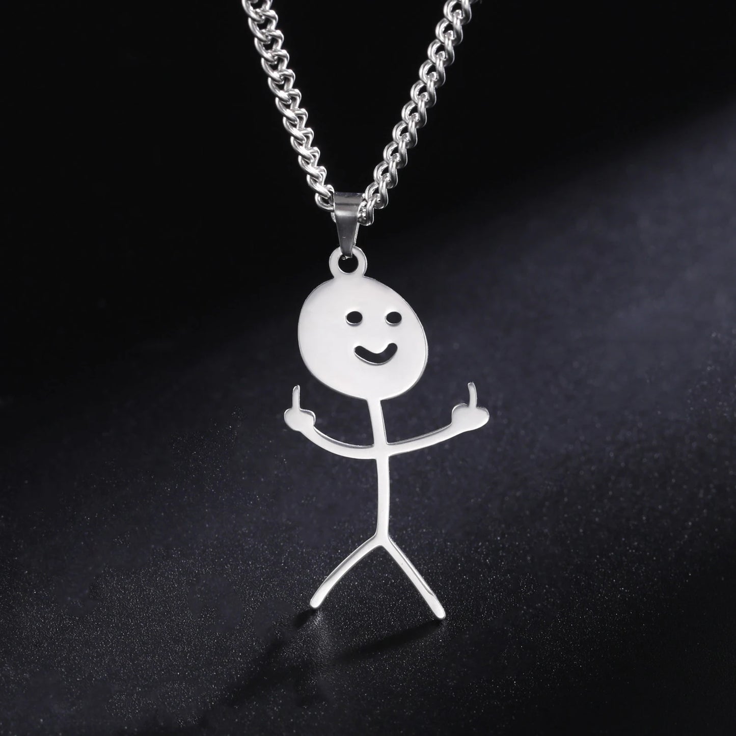 Skyrim Hip Hop Doodle Halskette für Männer Frauen Edelstahl Lange Hals Kette Mode Mittelfinger Stickman Schmuck Neu