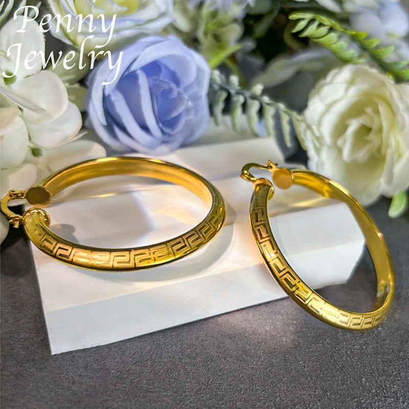 Große runde 18K vergoldete Creolen für Frauen, Kupfer, Vintage-Kreis-Ohrring, Party, Hochzeitsgeschenke, italienische afrikanische Schmucksets