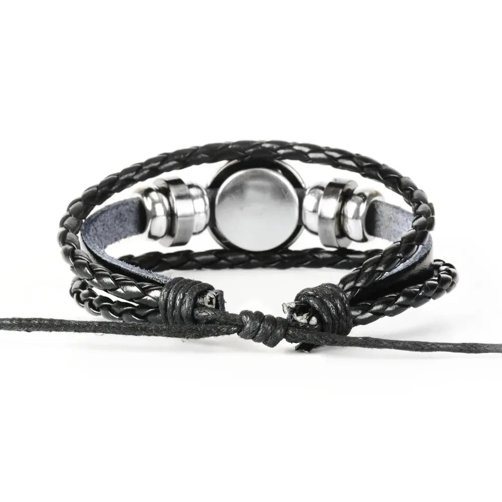 12-Sternbild-Sternzeichen, schwarzes geflochtenes Lederarmband, Krebs, Löwe, Jungfrau, Waage, gewebte Glaskuppel, Schmuck, Punk-Männerarmband