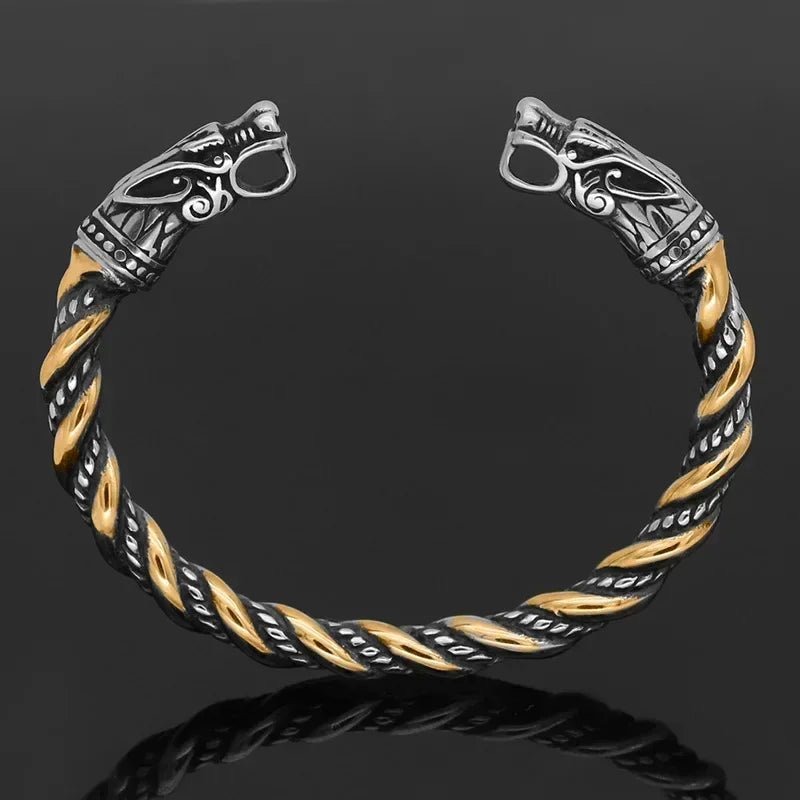 Viking Drachenkopf Manschettenarmband Vintage Twined Gold Silber Farbe Edelstahl Herren Persönlichkeit Punk Hip Hop Schmuck