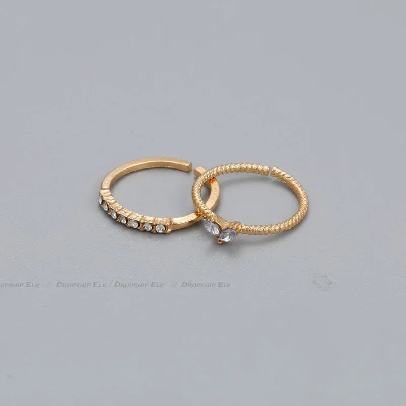 2 teile/satz Gold Farbe Herz Zirkon Ringe Set für Frauen Mädchen Einstellbare Minimalismus Luxus Twist Ring Mode Schmuck Hochzeit Geschenke