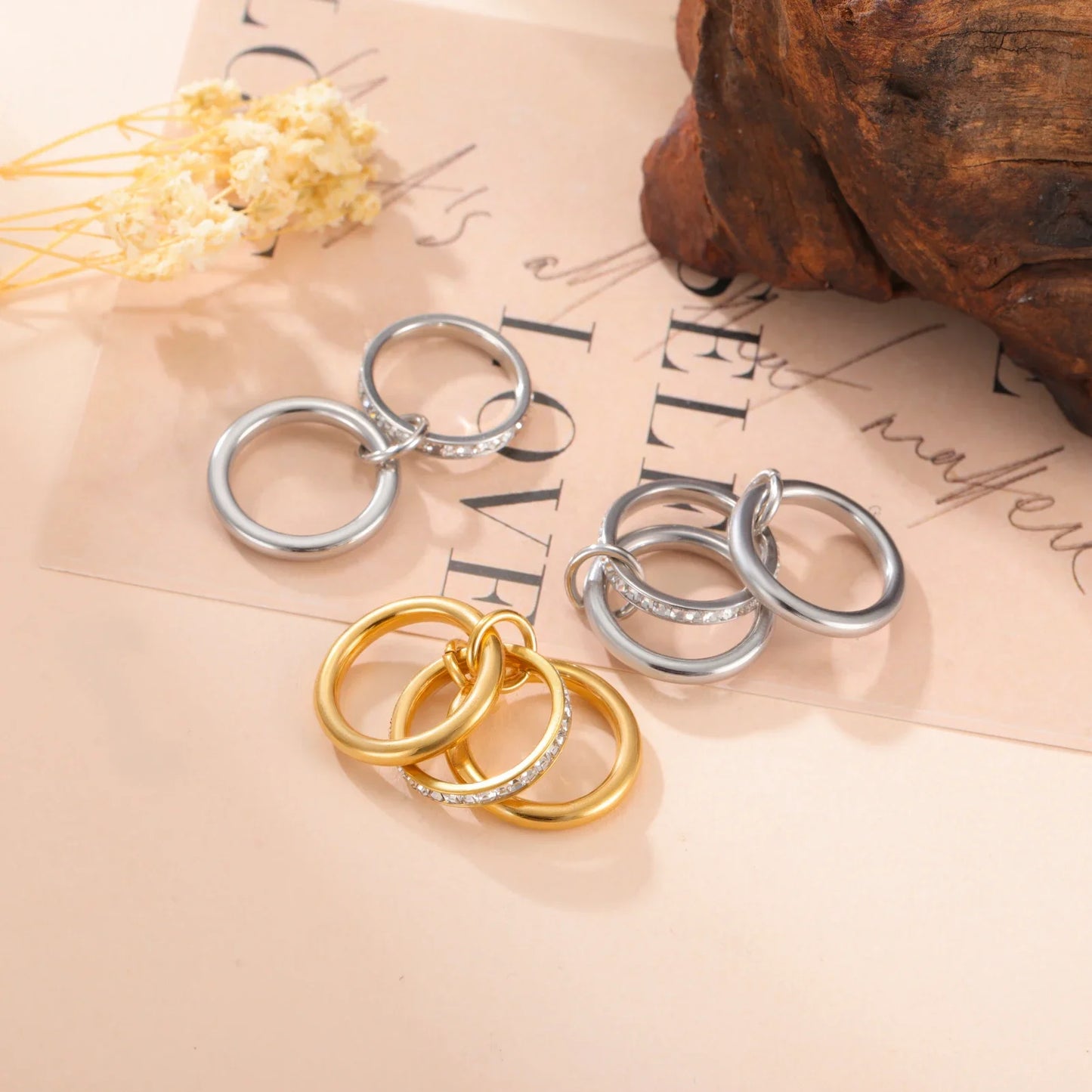 Teamer Frauen Mehrere Schichten Ringe Edelstahl Gold Farbe Klar Zirkon Finger Ring Minimalistischen Mode Schmuck Geschenk Großhandel