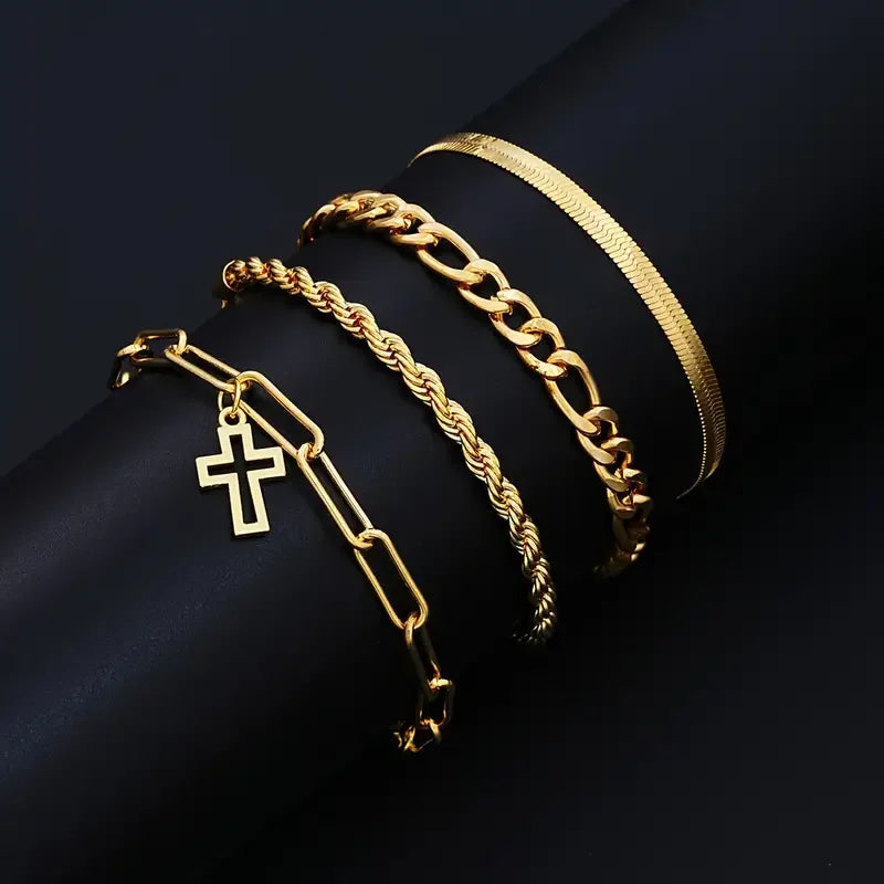 7-teiliges, elegantes, minimalistisches Kreuz-Anhänger-Schmuckset aus Edelstahl für Herren, Kette, Halskette, Armband, Schmuck für den Alltag