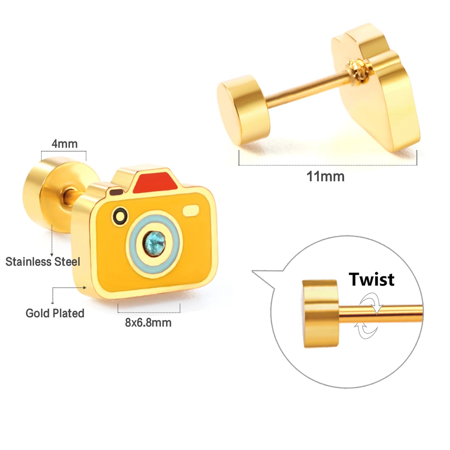 LUXUKISSKIDS Ohrstecker aus chirurgischem Stahl für Mädchen/Frauen, Erdbeere, Regenbogen, niedliches romantisches Piercing, winziger Schmuck mit hypoallergenkeit