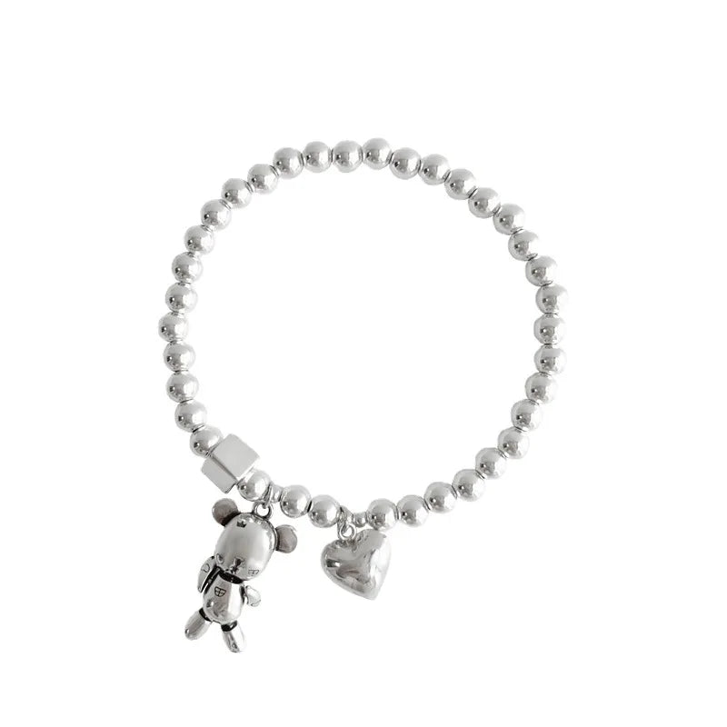 Armbänder aus 925er-Sterlingsilber für Damen, Perlenkette, Accessoires, Trend, Vintage, schlicht, niedlicher Bären-Anhänger, Party-Schmuck