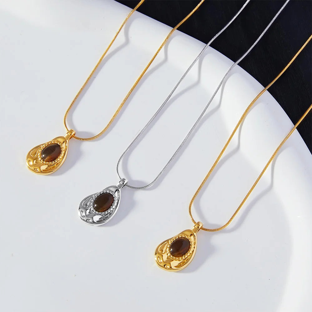 Kupfer Anhänger Edelstahl dünne Schlangen kette Halsketten für Frauen Männer braun Tigerauge Hals Halsreif Hip Hop Unisex Schmuck