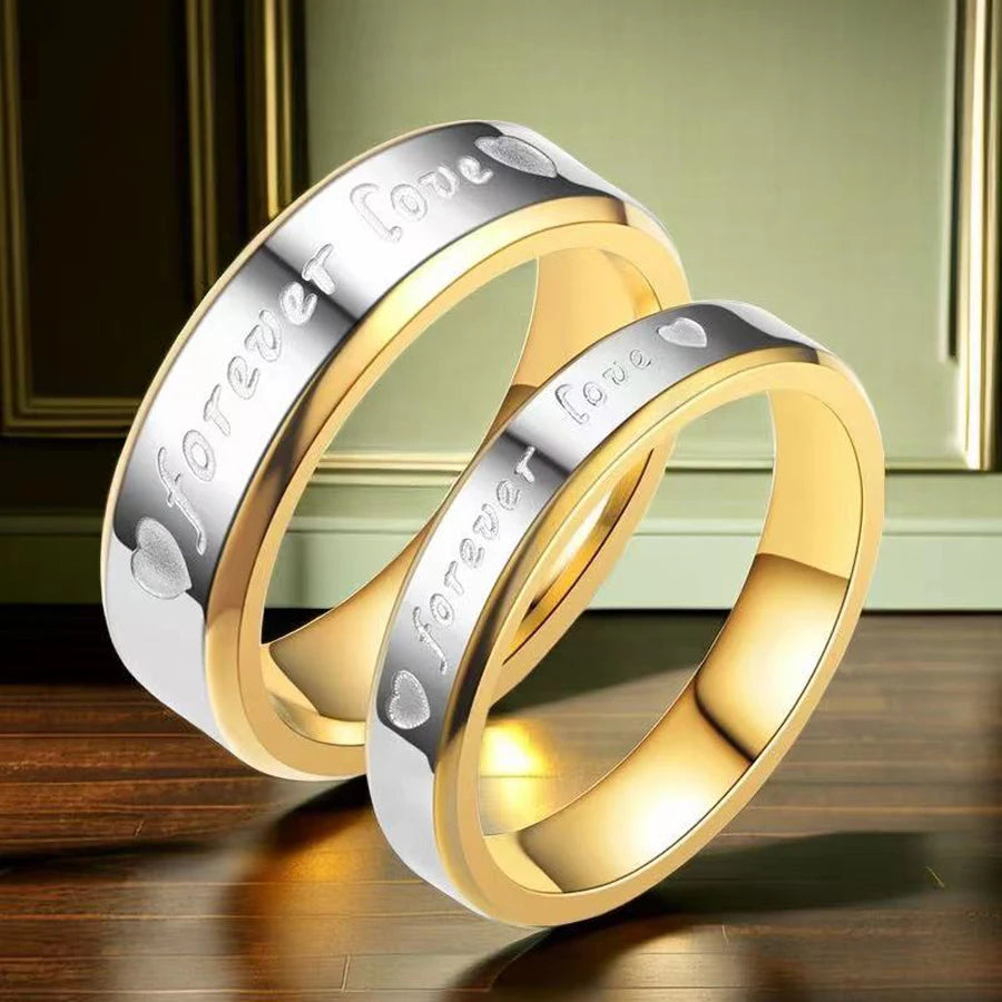 1 Stück Goldton versilberter Edelstahl Titan Ring Kubikzircon Strass Paar Verlobung Hochzeit Schmuck Männer Frauen