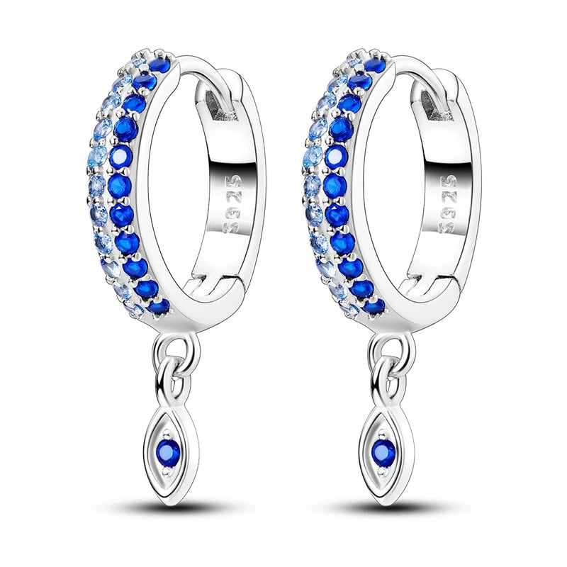 Original 925 Sterling Silber Hand von Fatima Blue Eye of Evil Creolen Kreuz Eardrop Ohrringe für Frauen Geschenk