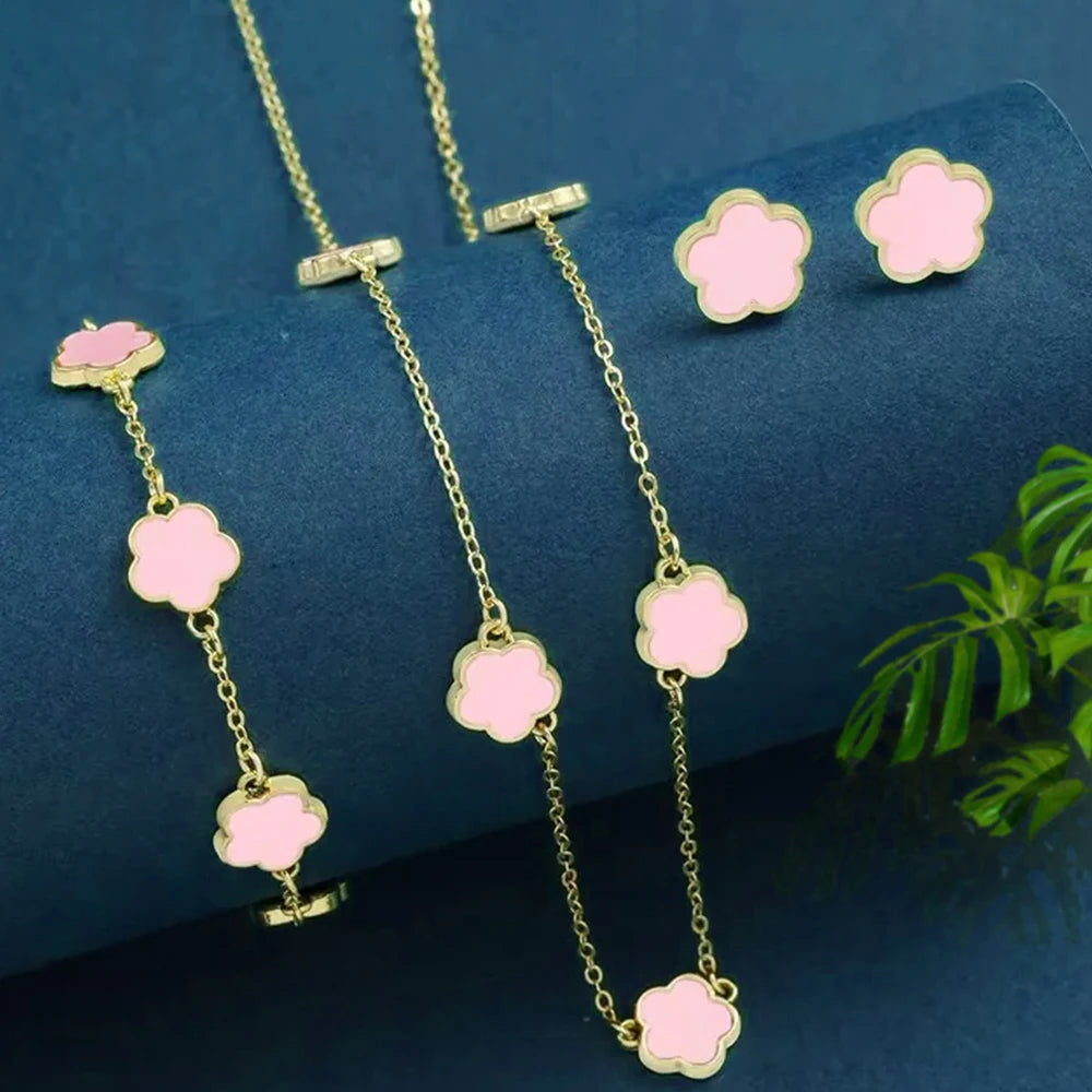 4-teiliges Damen-Schmuckset, modische und einfache Blumen-Halskette, Armband, Ohrring-Schmuckset, geeignet für den täglichen Gebrauch, Geschenke für Fr