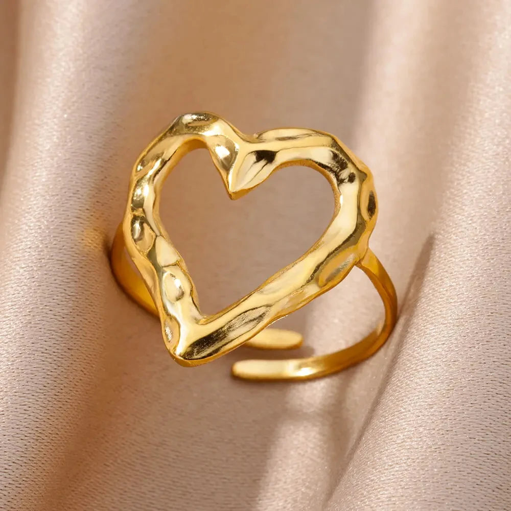 Gold Farbe Edelstahl Shell Ringe Für Frauen Vintage Oval Blau Stein Einstellbare Ring Fashion Party Schmuck Jahrestag Geschenk