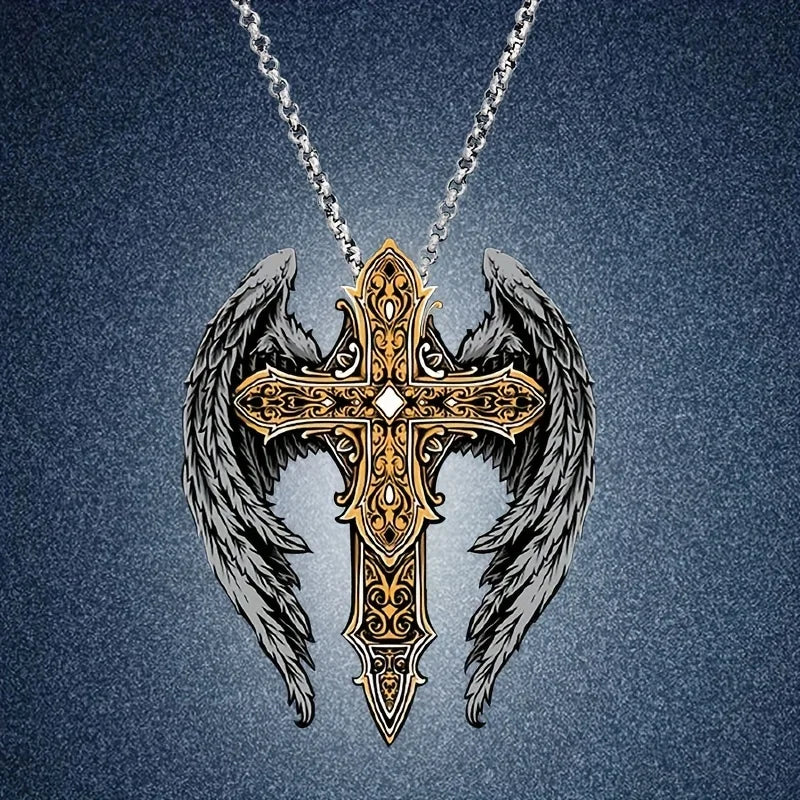 Modische Herren-Halskette mit Kreuzflügel-Anhänger – exquisiter, personalisierter Schmuck im Retro-Design – Edelstahl – perfektes Geschenk